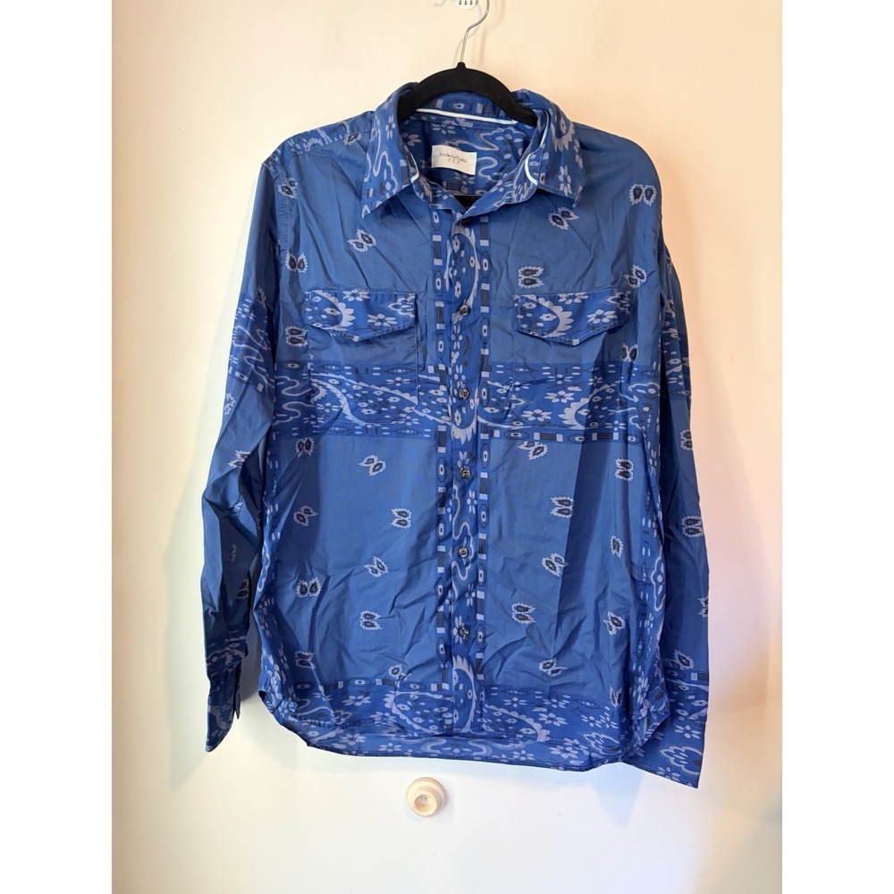 Tintoria Mattei 954 Shirt Mens‎ 40 15.75 Blue Bandana Print Button Down Italy